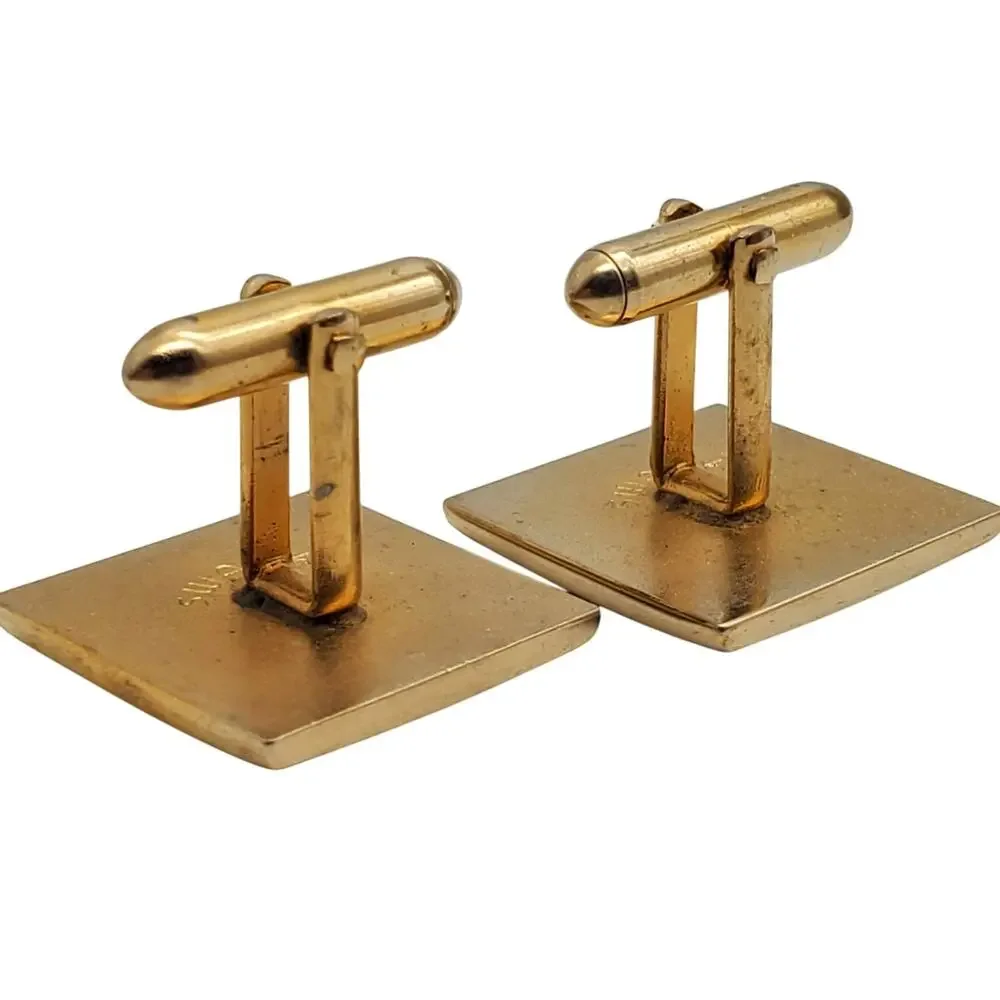 Art Deco Cufflinks Gold Black Enamel Geometric Square Modernist Fan Swank Retro